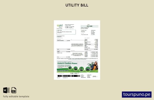 listo para imprimir la factura de servicios públicos PTCL de Pakistán. plantilla